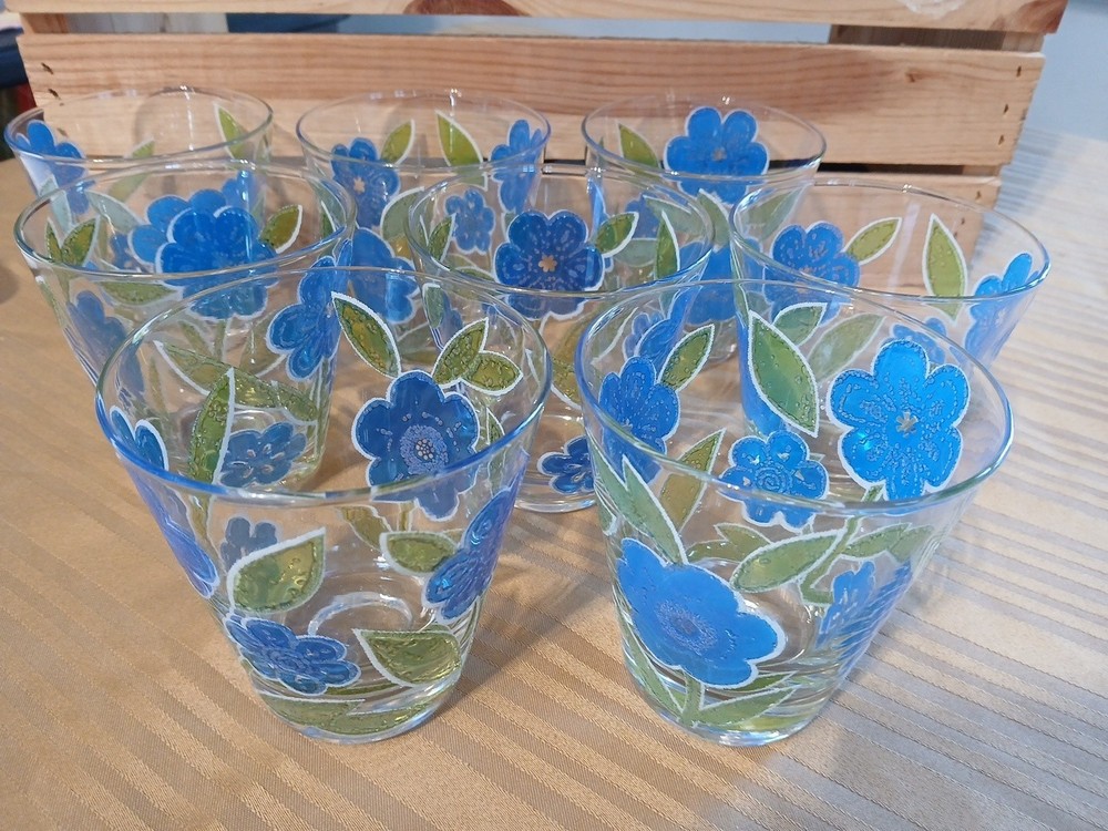 Rare Set of 8 Vintage CULVER Petite Fleur Rocks Glasses Mid-century Modern