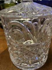 Fifth Avenue 24% Lead Crystal Biscuit Trinket Jar with Lid 8”Excellent Condition