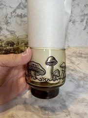 VTG Merry Mushroom Style Glasses Smoked Tawny Amber Lowball Rocks Set of 4