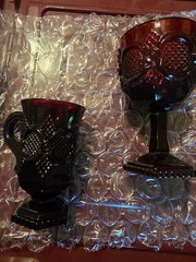 Avon Cape Cod 18767 Ruby Red Pressed Glass Goblet and Mug with Handle