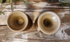 Set Of 2 Brown Tan Glazed Stoneware Studio Pottery Goblets