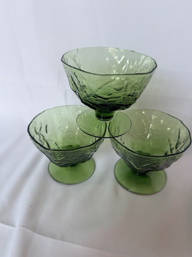 3 Morgantown Seneca Glass Driftwood Modern Avocado Green Sorbet Sherbet T8