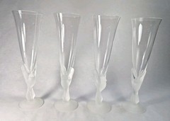 Sasaki WINGS Crystal Glass Frosted Doves Champagne Flutes (Set of 4) Japan 9.25″