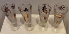 Set of 4 Libbey Frosted Glass 22 KT Gold Leaves Decorated Pilsner Beer Glasses