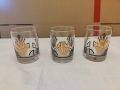 Vintage Low Ball Rock Glasses Gold Shell Black Stripe Art Deco
