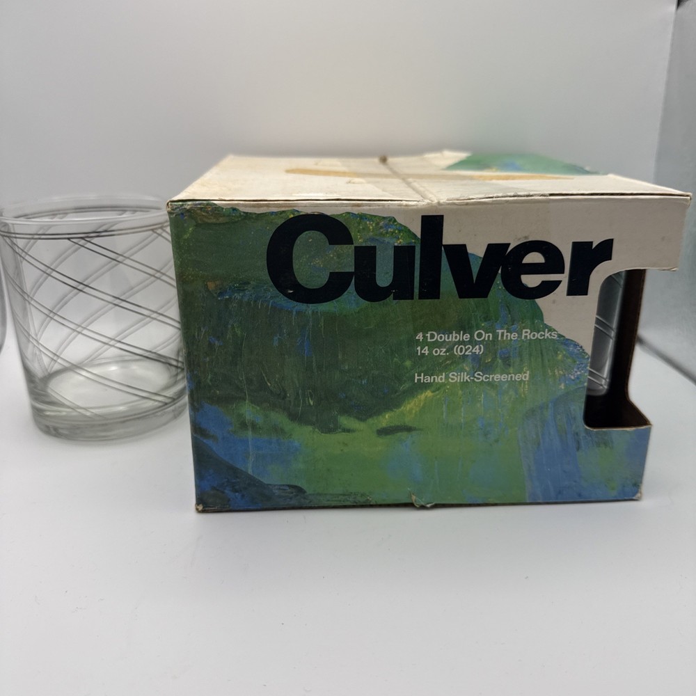 VTG 4 CULVER Barware Glass Devon Black Double on Rocks 14OZ 22k Gold Stripe 1987