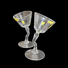 MCM Barware Pair 2 Beau Brummell “Gay Fad” Martini Glasses Vintage Novelty Tipsy