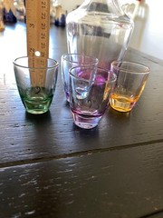 5 PC Decanter W/ Glasses Iridescent France VTG PARISIENNE Bar Rate Nice