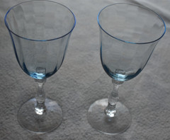 Two Fostoria Wilma Pattern Claret Glass In Azure Blue- 6.5”