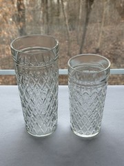 6 Vintage XL Quilted Diamond Cut Ice Tea Tumblers, Anchor Hocking 7.5” Glasses