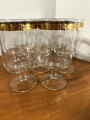 LIBBEY VINTAGE HEIRLOOM CRYSTAL STEMWARE, 22 KT. GOLD BAND, DINNER GOBLET/SET 8