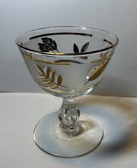 MCM Libbey Autumn Foliage Sherbet Glasses Frosted Gold Leaf
