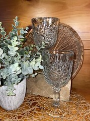 Vintage Libbey Ornate Hobstar Stem Footed Water 10 oz 7.25 in Goblets Lot of 2