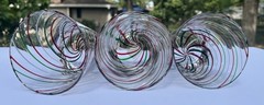 3 Crate & Barrel Mint 16 Oz Clear Red Green Swirled Double Old Fashioned Glasses