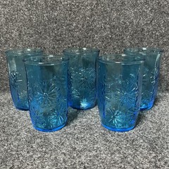 Vintage Anchor Hocking Spring Song Daisy Juice Glasses Set of 5 Aqua Blue * READ