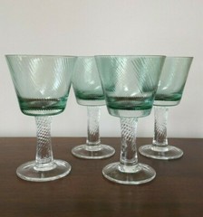 4 Present Tense TANGO Blown Glass Green Swirl 7 ¼” Water Goblets: MINT