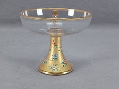 Bohemian Moser Type Raised Enamel Floral & Gold Handled Champagne / Sherbet A