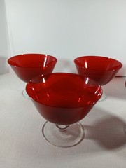 Vintage Ruby Red Glass Sherbet/Compote Champagne Coupes – Clear Stem Set Of 5