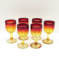 Set of 6 Vintage Viking UV Glow Amberina Glass Aperitif Cordial Goblets Glowy