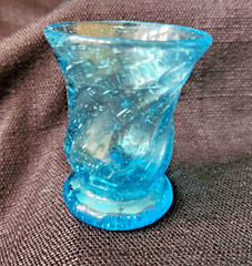 Vintage Mid Century Hand-Blown Spiral Swirl Blue Glasses 6 Mini Small 3″ Footed