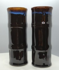 Set of 2 Vtg Libbey Bamboo Tiki Volcano Drip Ceramic Cocktail Mugs Vases 7.5″ H