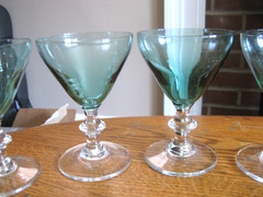 Lot of 4 MCM Mid Century Modern Teal Green 4 oz. Cocktail Glasses