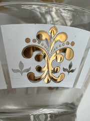 Vintage MCM Libbey Frosted Gold Leaf & Fleur de Lis Chip & Dip Bowl Set 1960s
