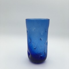 Blenko Cobalt Blue Crackle Glass Pinched Dimpled 6″ Tumbler