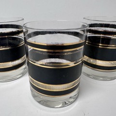 VTG LOT OF 3 George Briard MCM Culver Black Gold Tone Double Old Fashioned Glass