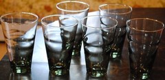 LIBBEY Vtg Set 6 SATURN OPTIC ‘RIPPLE MINT’ GREEN Highball Glass 12 oz Ring Wave