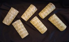 Spaghetti String Glass Set Of Six Highball Yellow & White Coated Vintage MCM