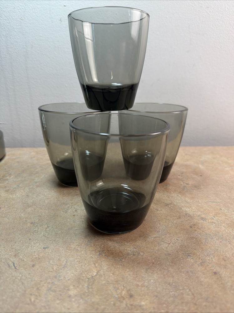 Libbey Classic Smoke Gray 4″ Modern Double Old Fashioned Rocks Glasses Set of 4
