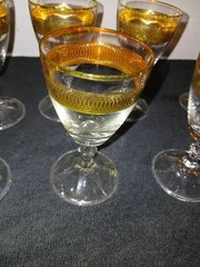 Rimpler Kristall, Zwiesel Germany. 10 crystal white wine glasses with gold rim