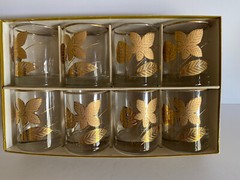 Vintage Hostess Libby Gold Maple Leaf 8 Oz Old Fashioned Glasses