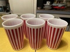 Vintage Hazel Atlas Red Candy Striped Milk Glass Tumblers Set Of 6