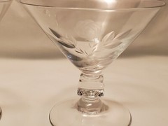 Crystal Cocktail Glasses Dessert Sherbet Cups With Etched Roses Vintage Set of 2