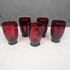 5 Footed Anchor Hocking 6oz Royal Ruby Red Glass Tumbler 3.5″ Tall Juice liquor