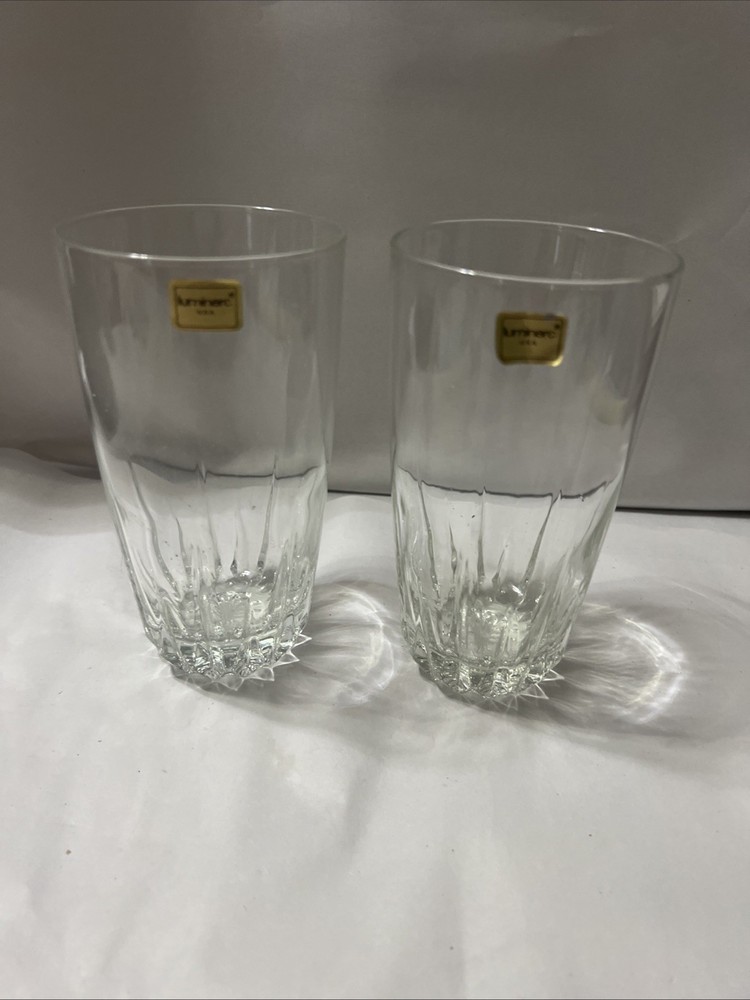 SET OF 2 LUMINARC CLEAR HIGHBALL GLASSES WITH STARBURST BOTTOM USA