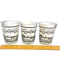Waikiki Outrigger SOS Fever Society of Seven 3 Vtg Cocktail Glass Lot Hawaii
