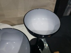 5 Champagne sherbet 6-3/4″ Glasses Cased Black White Carlo Moretti Murano Italy