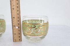 Culver Toledo Set 2 Roly Poly Drinking Glasses MCM Green Gold 22k Barware 1950s
