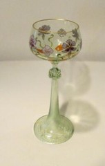 Early 1900s Regenhütte Bavaria Germany Art Nouveau Blown Wine Glass Enamel