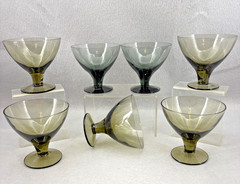 Art Deco Style Short Sorbet Cordial Champagne Glass Black And Brown Smoked 7pc