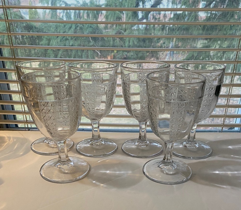 EAPG Late 1880s Duncan George & Sons 6 Paneled Cane/Cane Column Goblets 5.75″