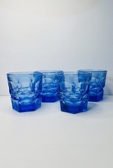 4 Fostoria Cobalt Blue Rock Glasses Juice Tumblers HFM Ford Museum Vintage