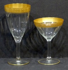 2 Vintage TIFFIN FRANCISCAN Gold Encrusted OPTIC ROSE STEMS Footed Tumblers