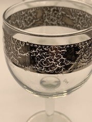 4 Culver Glass Silver Band Flower Scroll Wine Glasses Goblets 5 3/4″