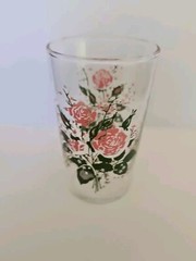 24 Vintage Federal Glass Tumblers Pink Roses Water Juice Cathy Rose Sabin In Box