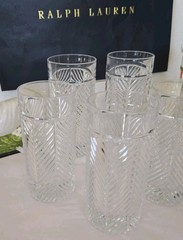 Ralph Lauren Herringbone Crystal HIGHBALL GLASSES Set of 6 Signed