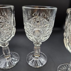 4 Libbey Hobstar Glasses Water Wine Goblets Vintage Heavy 7″
